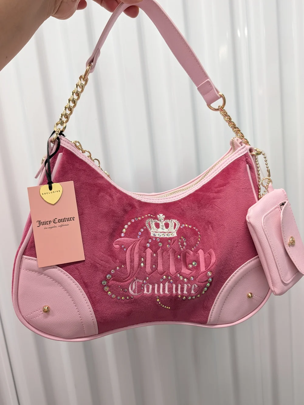 Juicy Couture Pink Velour Logo Hobo Bag